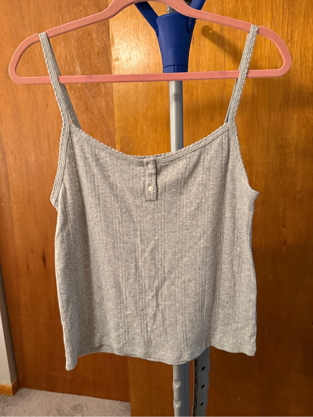 aerie Heather Gray Ribbed Spaghetti Strap Camisole with Button Detail